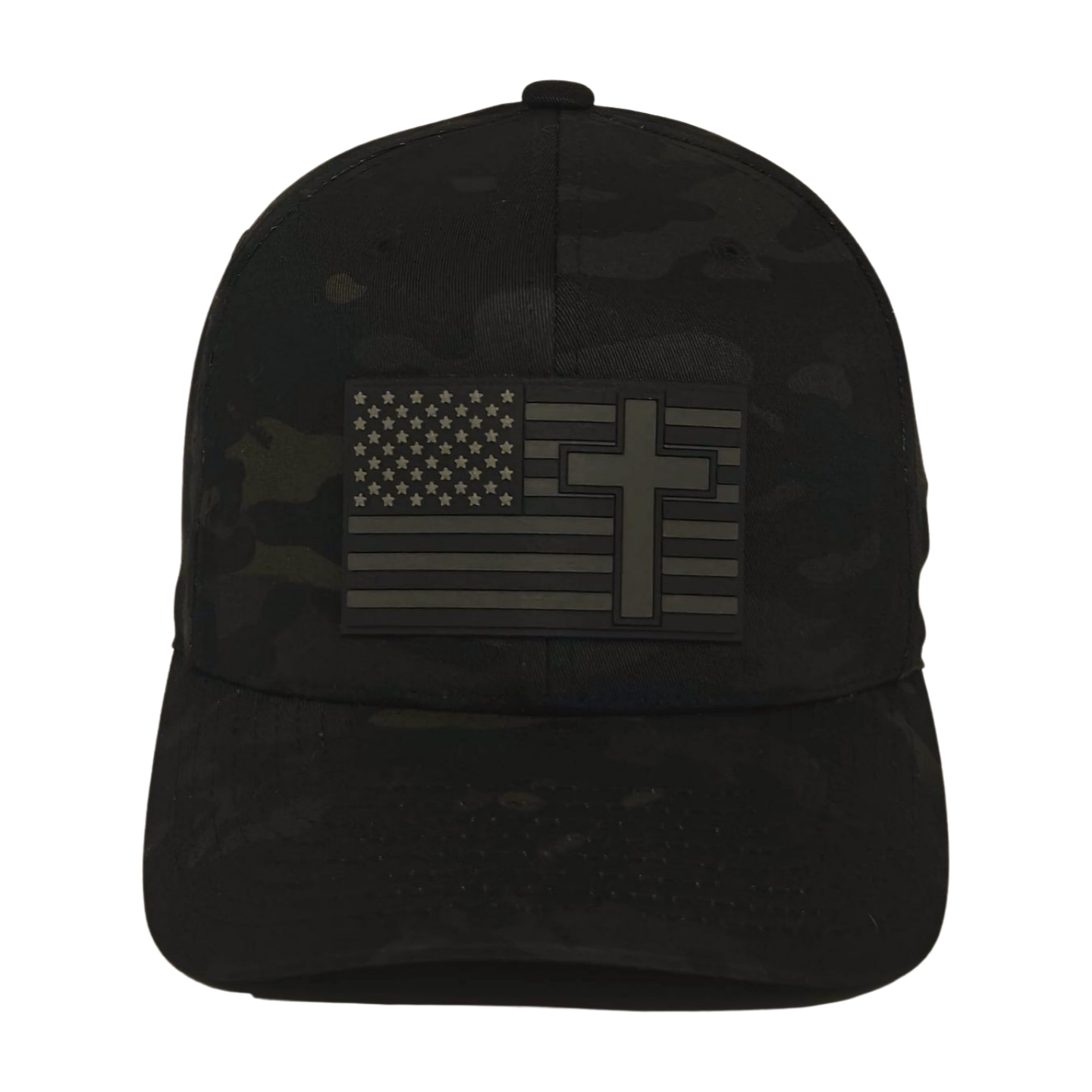 Dark Camo US Flag/Cross FlexFit Cap