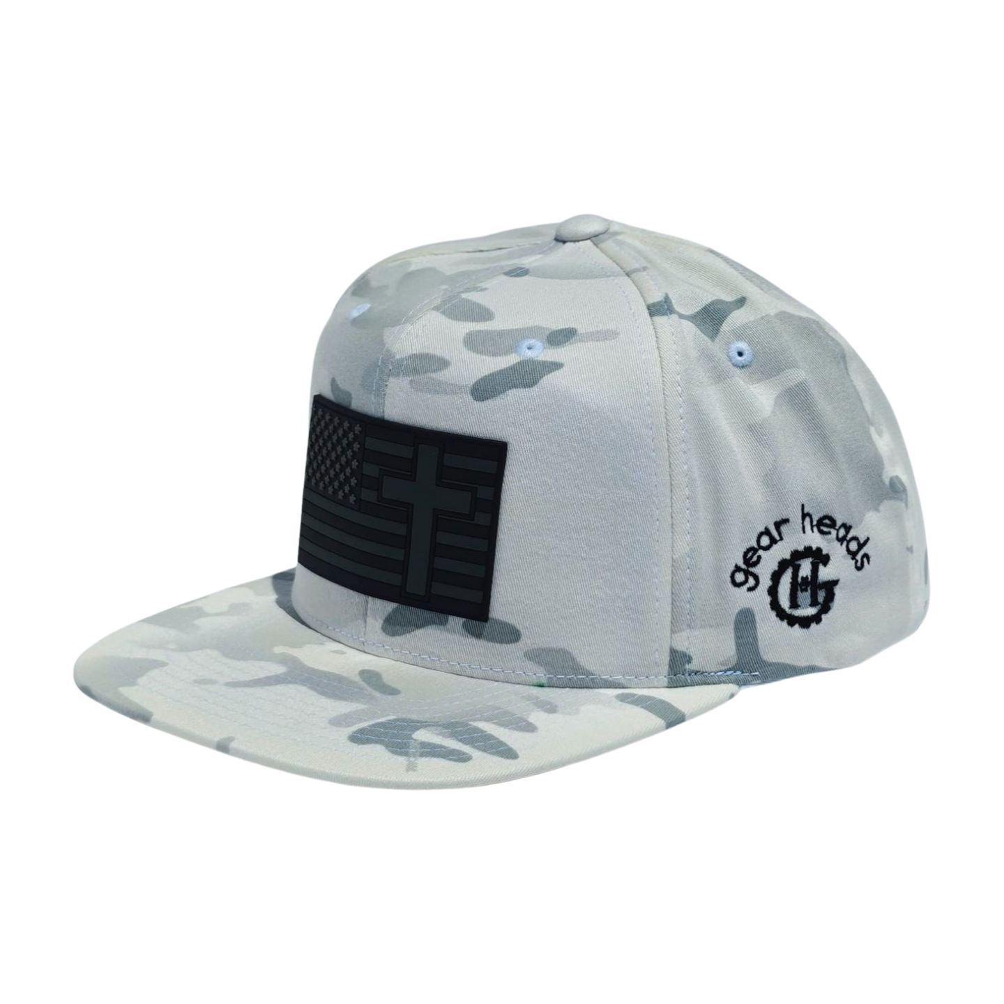 White Camo US Flag & Cross Snapback