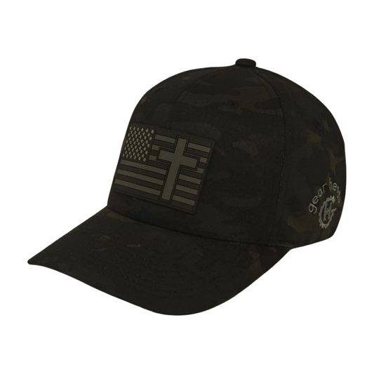 Dark Camo US Flag/Cross FlexFit Cap