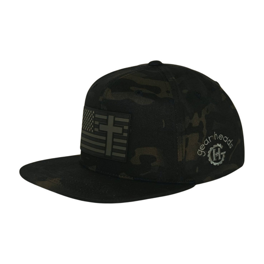 Dark Camo US Flag/Cross Snapback