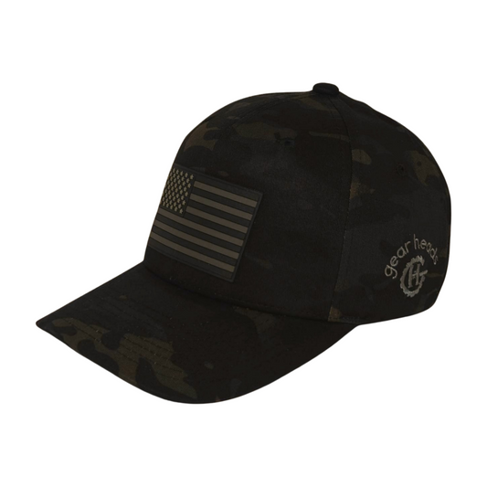 Dark Camo US Flag FlexFit Cap