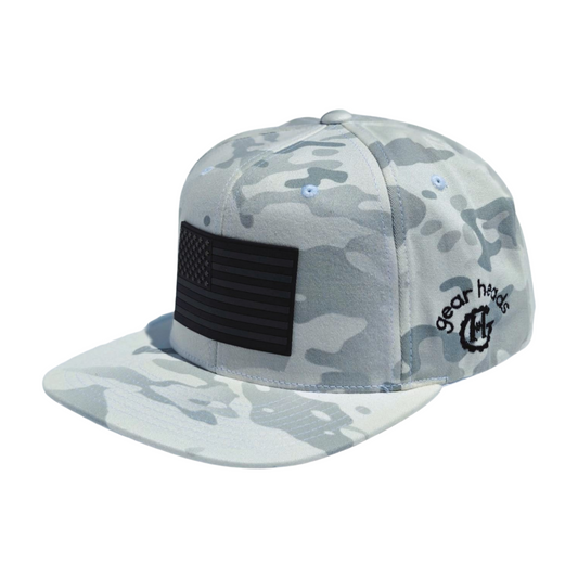 White Camo US Flag Snapback