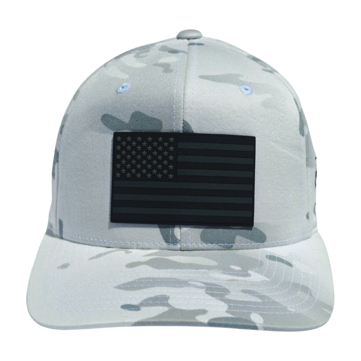 White Camo FlexFit US Flag & Cross Hat