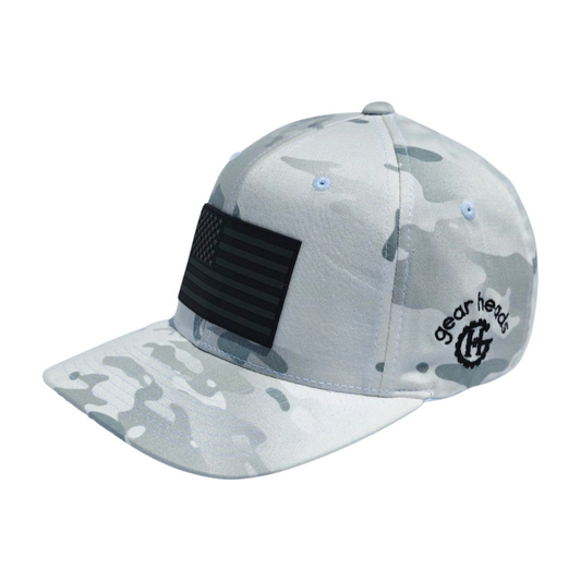 White Camo FlexFit US Flag Hat