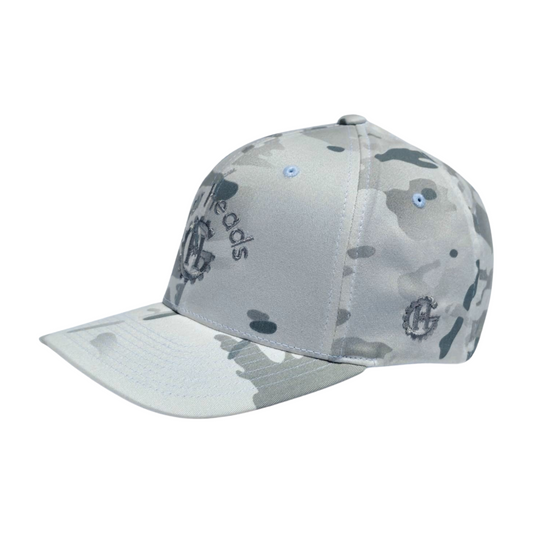 White Camo Embroidered Gear Heads FlexFit Hat