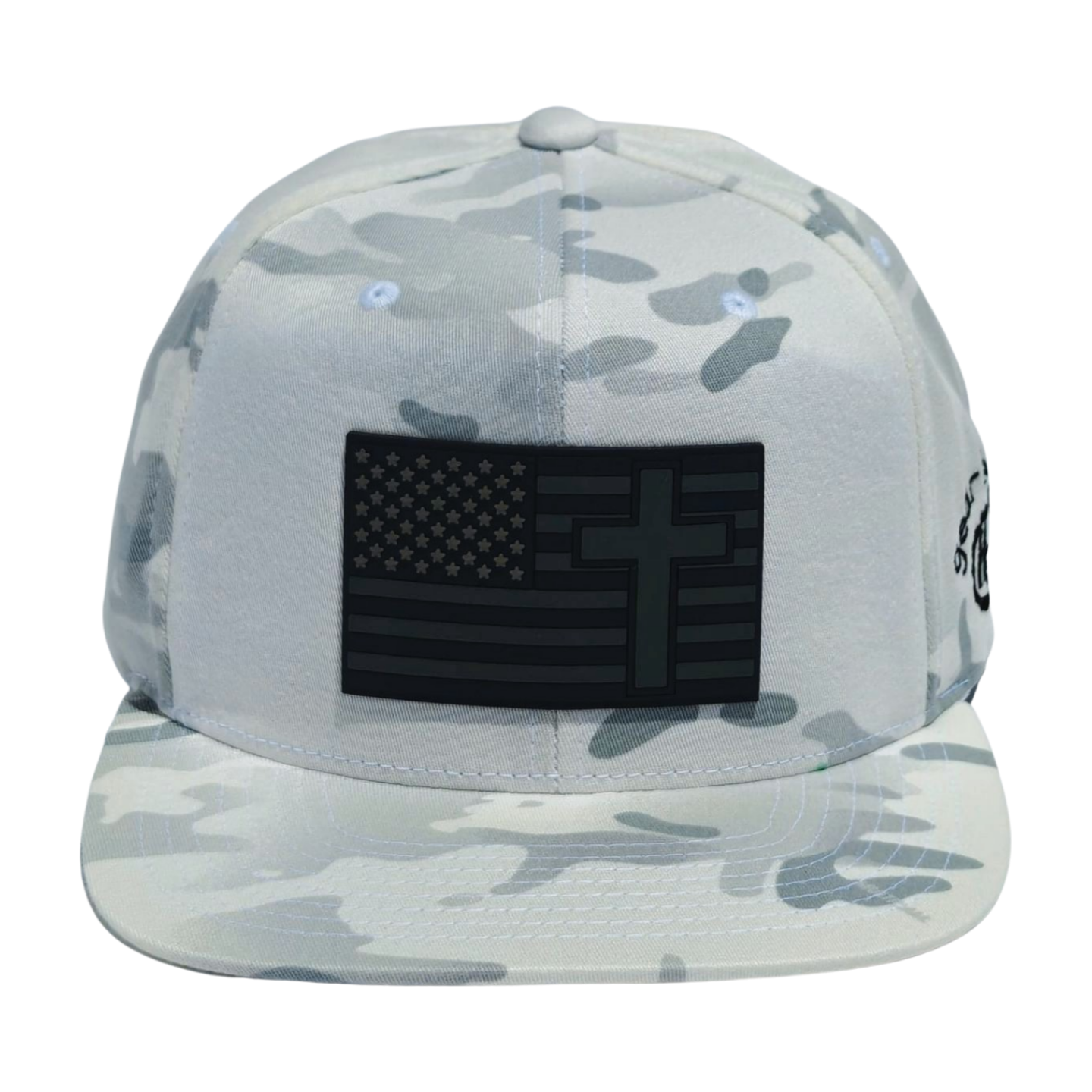 White Camo US Flag & Cross Snapback