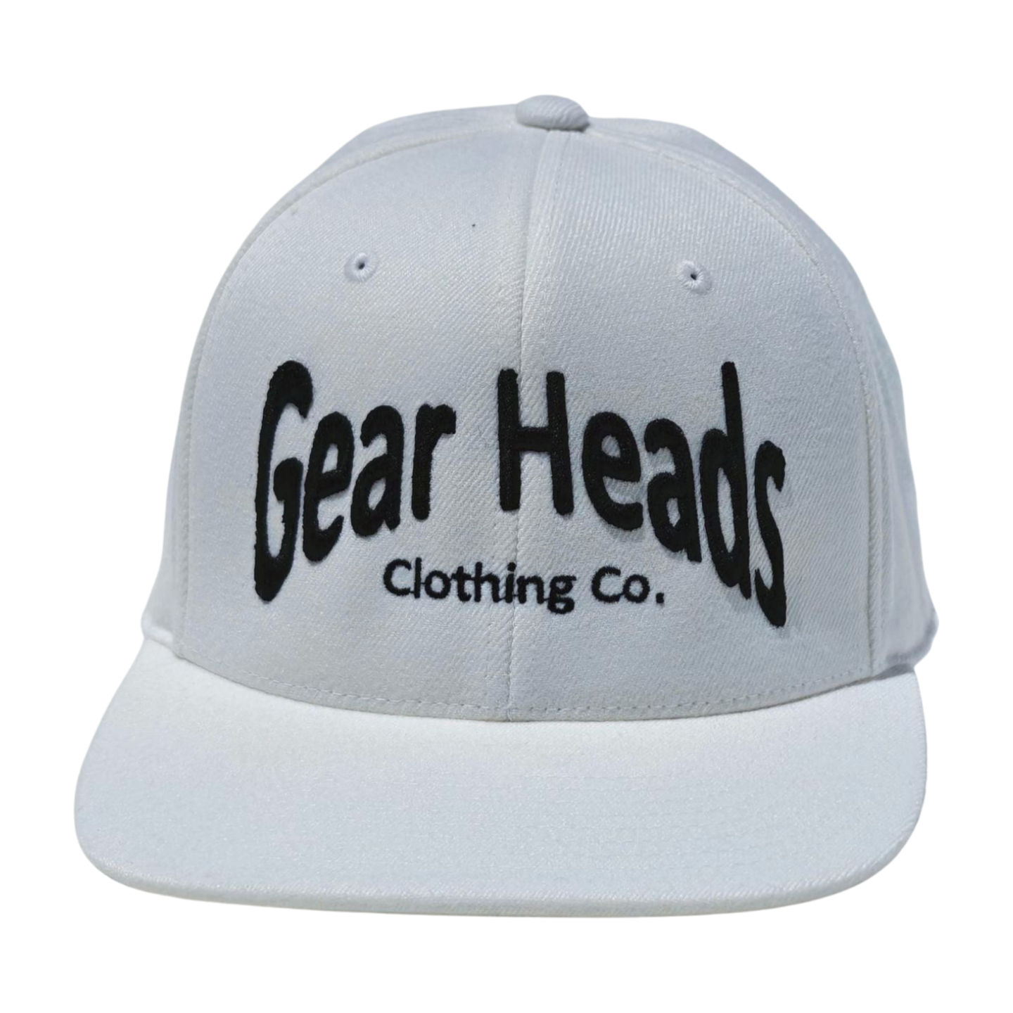 White Flat-Bill Embroidered Gear Heads Hat