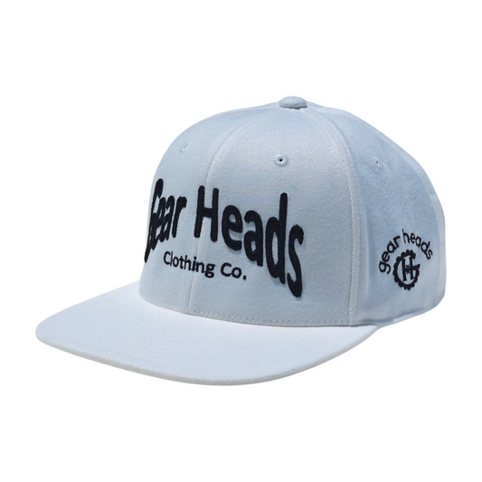 White Flat-Bill Embroidered Gear Heads Hat